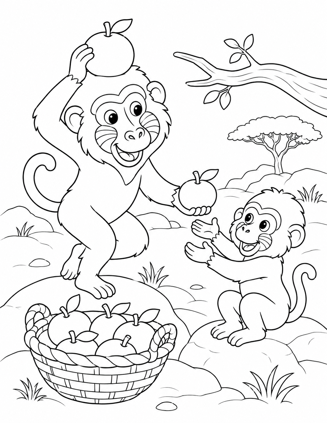 Coloring page: Baboon Fruit Fun