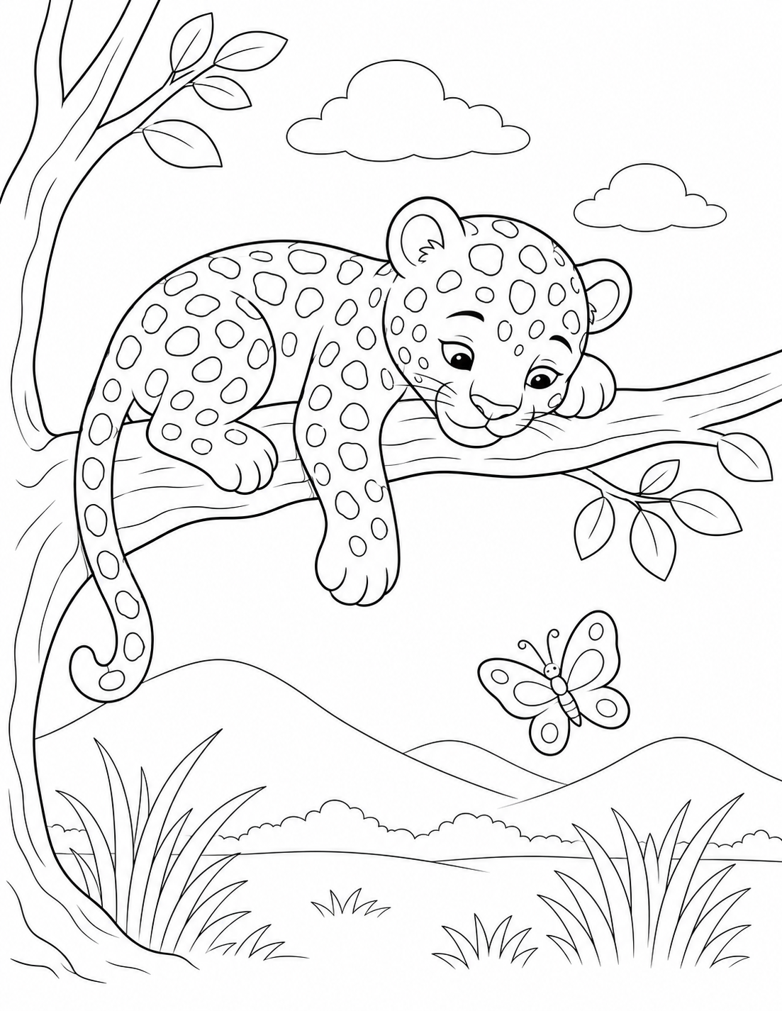 Coloring page: Leopard in the Acacia