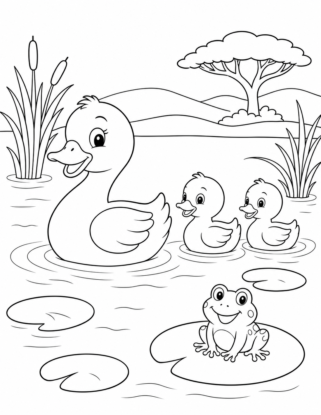 Coloring page: Duck Family at the Watering Hole