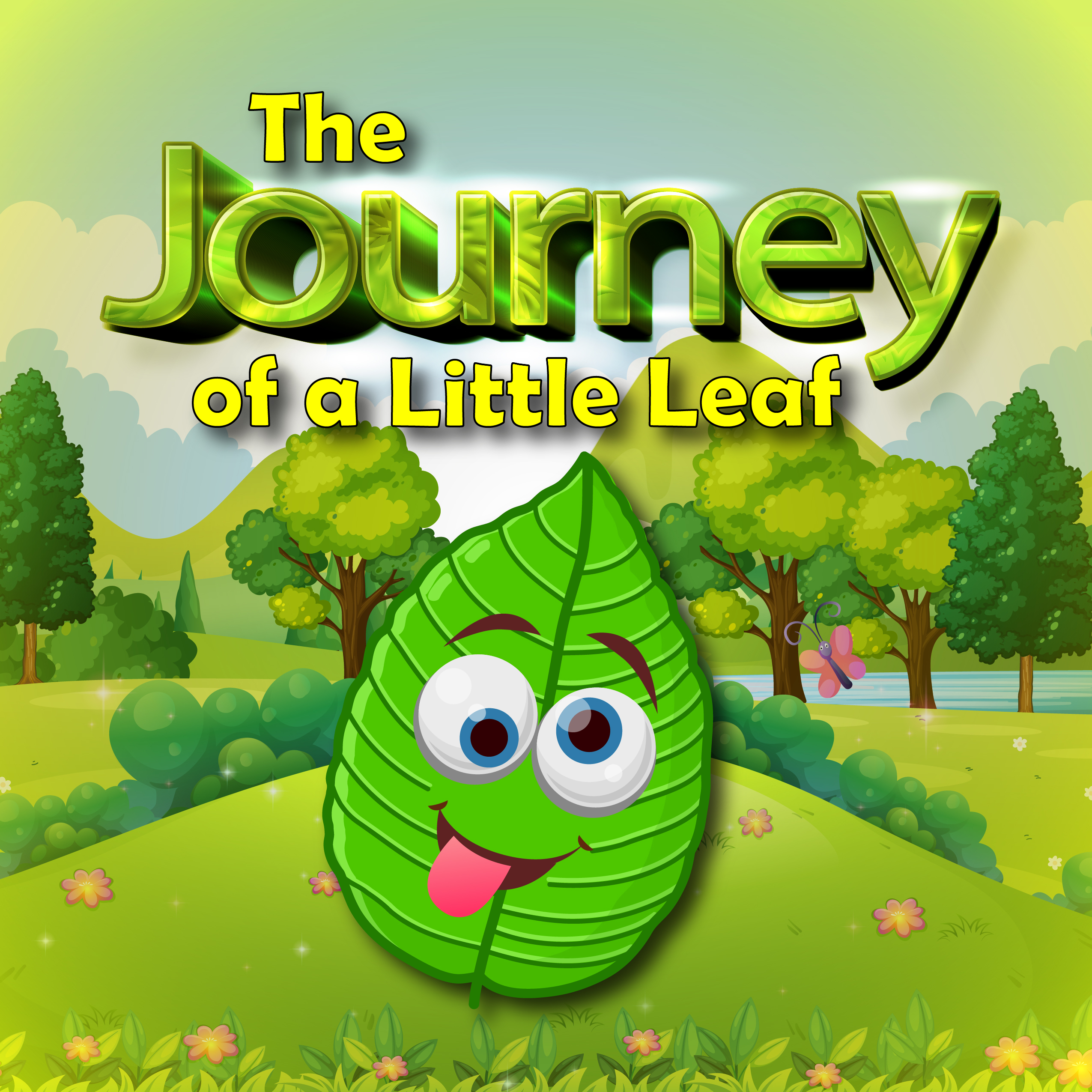 The Journey of a Little Leaf book cover, a smiling cartoon leaf character with stylized green title lettering