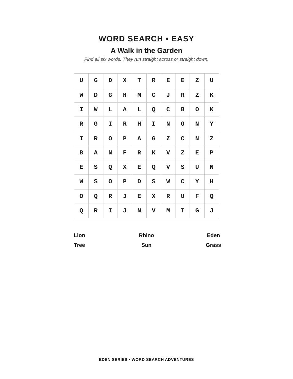 Easy word search titled A Walk in the Garden, from the Eden Series